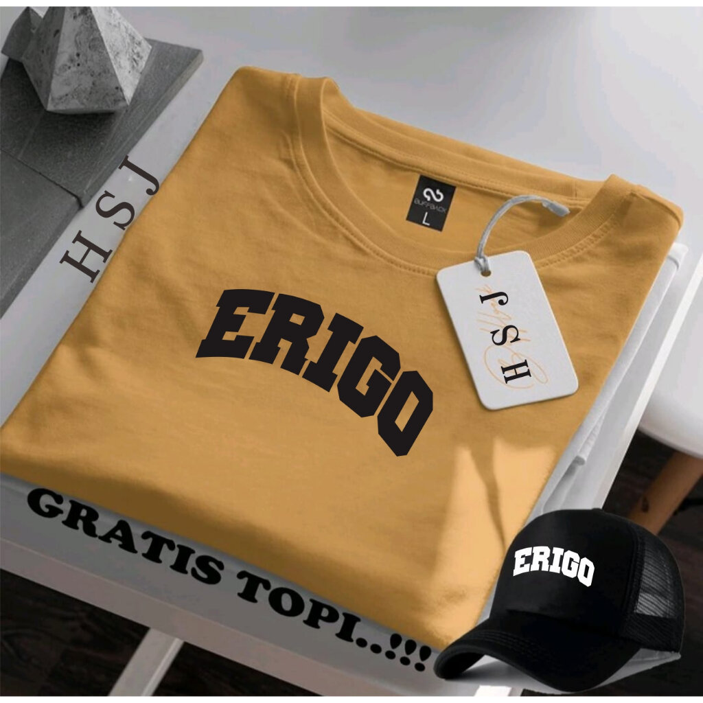 Beli Baju Gratis topi TERBARU  GET 1 PCS ( PROMO COD ) Kaos Distro Erigo logo hitam Terbaru Black Mo