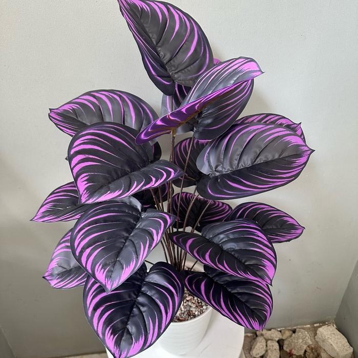 KlikRumah TANAMAN ARTIFICIAL KELADI UNGU UBI 18DAUN(sudah+pot) - Ungu ubi 18daun+pot