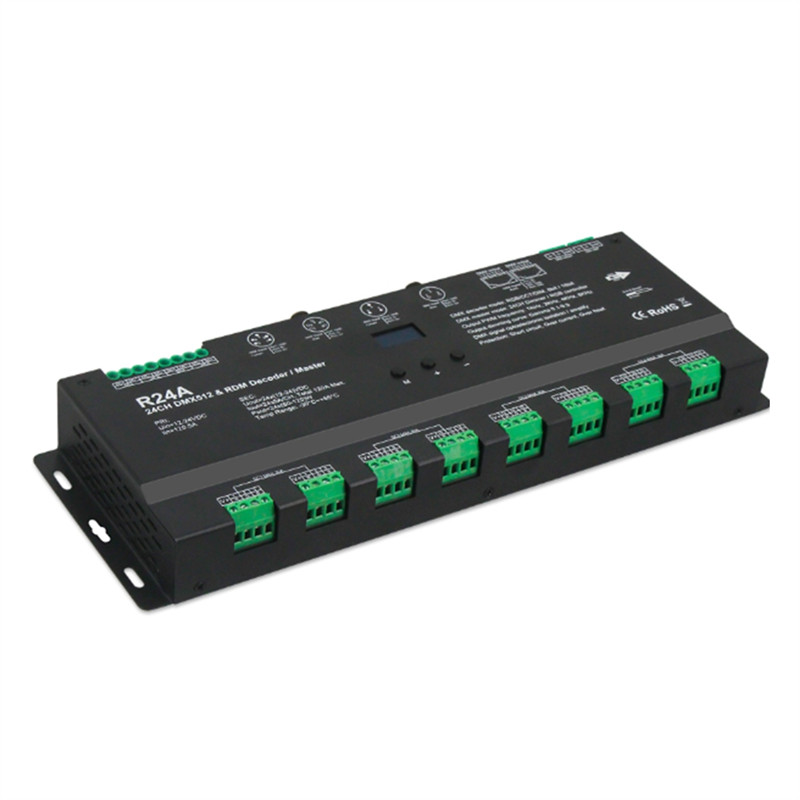 ABGQ 12V24V RGB LED Strip 24 CH DMX512&RDM DecoderMaster 5Ax 24CH DMX512 Decoder Controller PWM DMX5