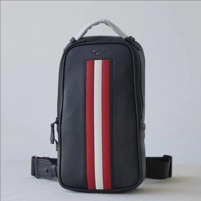 TAS PRIA BALLY SHOULDER BAG TANIS COATED CANVAS SLING BAG BLACK NAVY - List Red