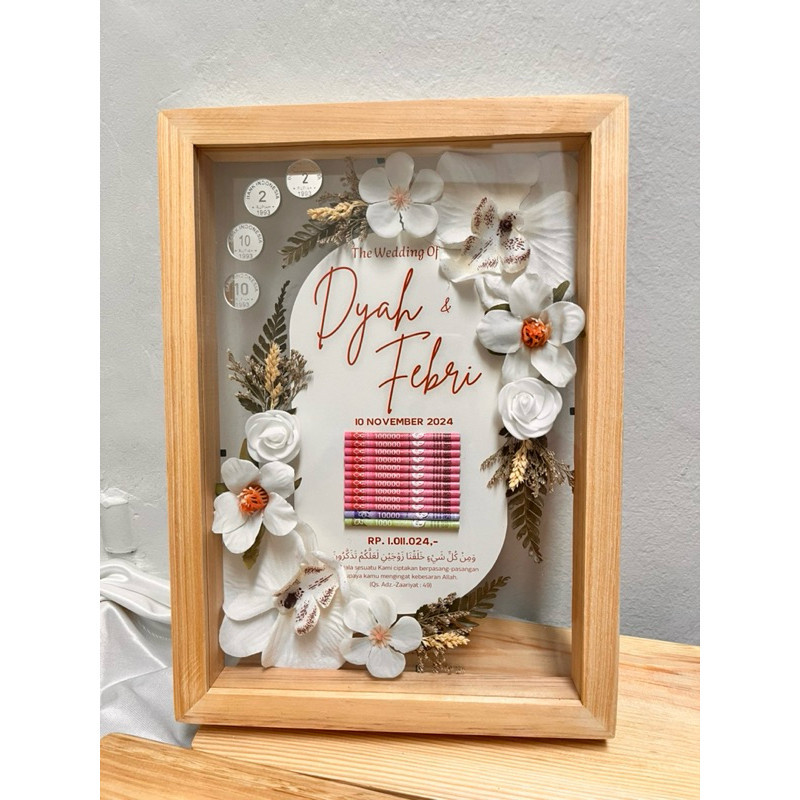 MAHAR PERNIKAHAN BINGKAI KAYU MAHAR UANG 3D BINGKAI MAHAR AKRILIK BINGKAI MAHAR TRANSPARAN BINGKAI M