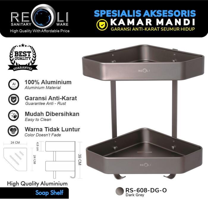 Rak Sabun Sudut Siku 2 susun Aluminium Hitam Black Chrome Dark Nickel Stainless Dark Grey Gray Abu R