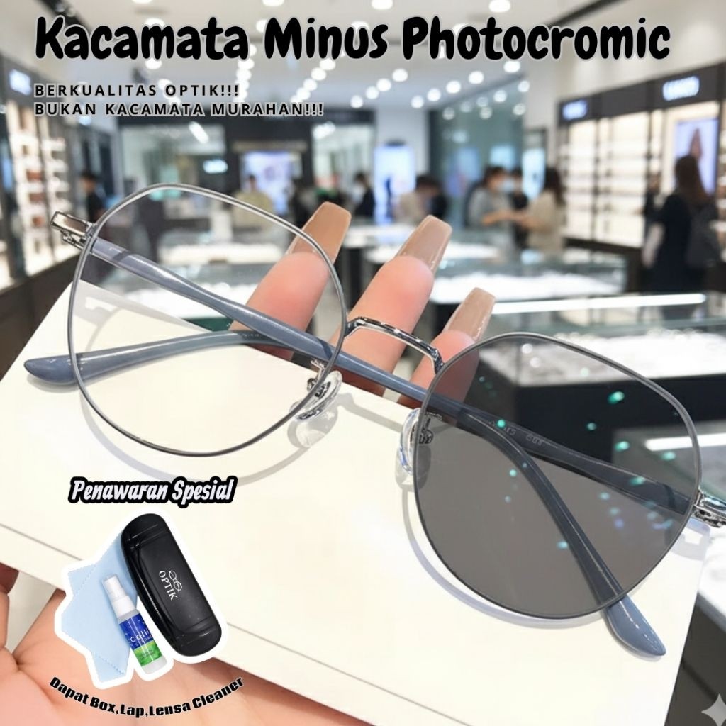 KAS-07 Kacamata minus photochromic pria wanita terbaru 2025 Kaca Mata Fotokromic  lensa anti radiasi