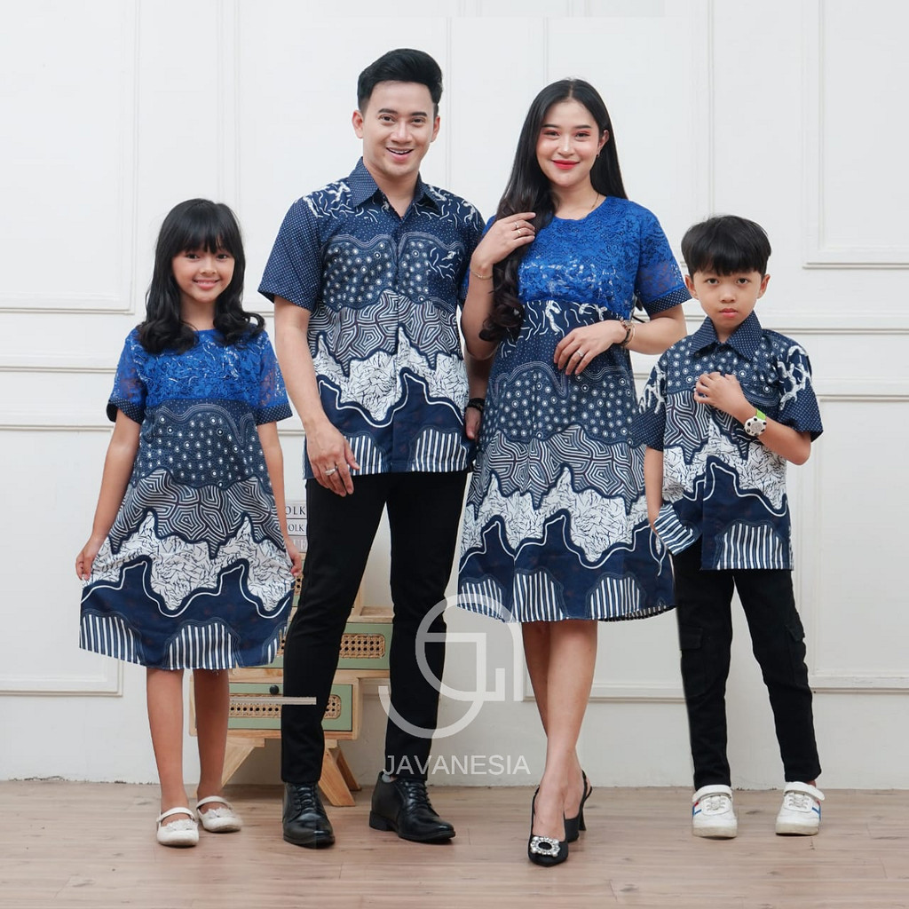 Outfit Dress Couple Keluarga Ayah Ibu Anak Dress Brokat Lengan Pendek Motif Terbaru