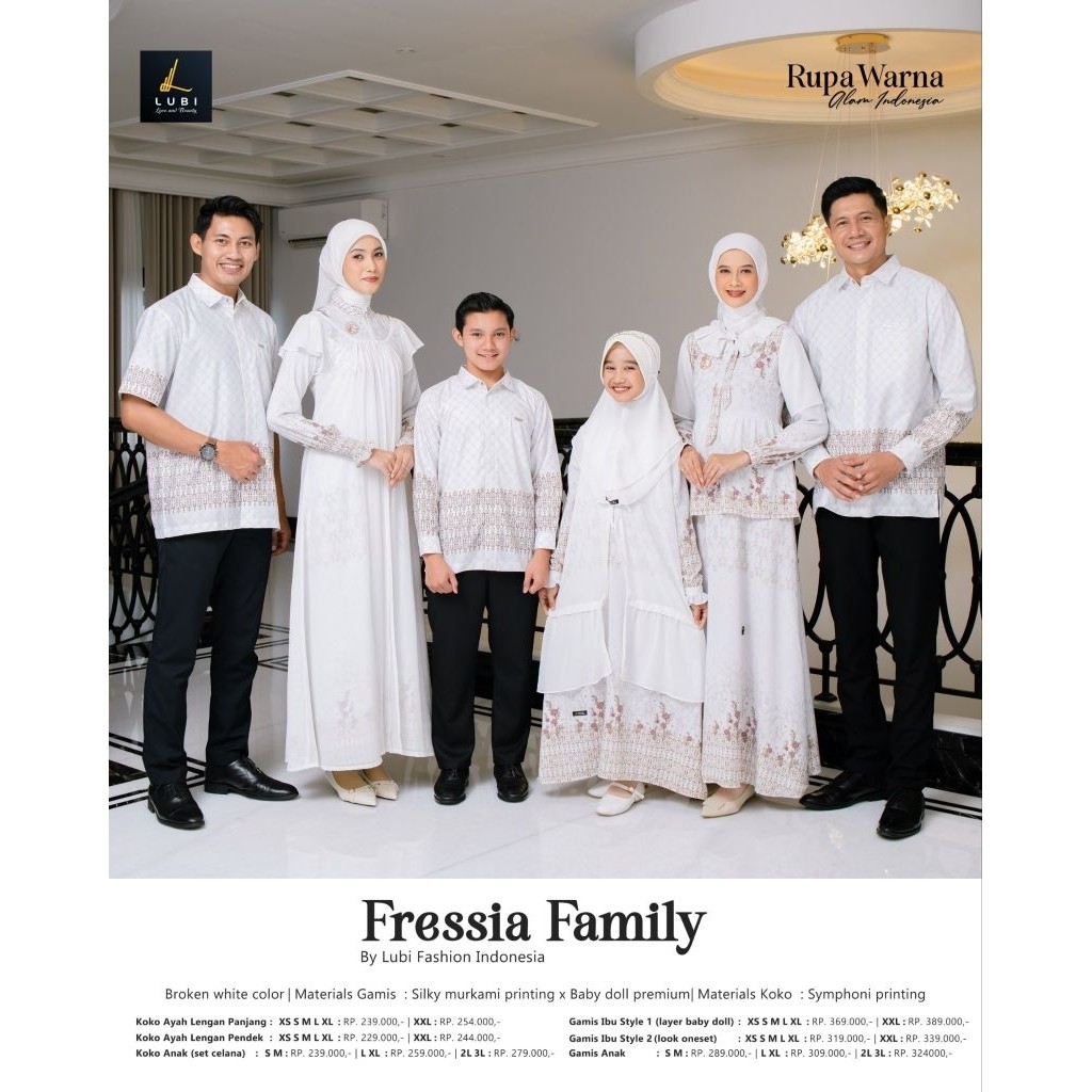 Lubi Sarimbit Keluarga Terbaru 2026 Fressia Family Broken White | Gamis Lubi Broken White Elegant Ha