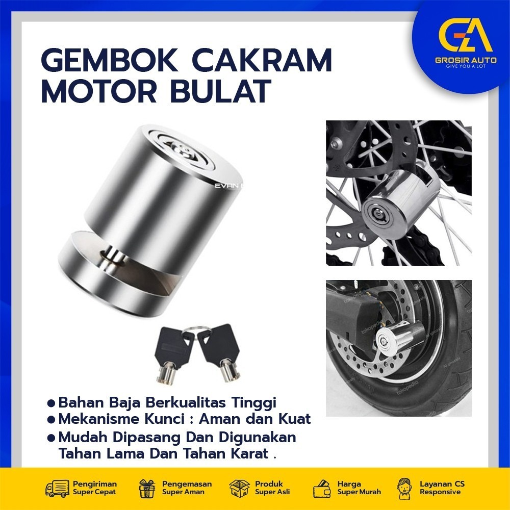 Gembok Cakram Motor Bulat Baja Kuat Gembok Disk Lock Motor Sepeda AHM Honda Yamaha ORI