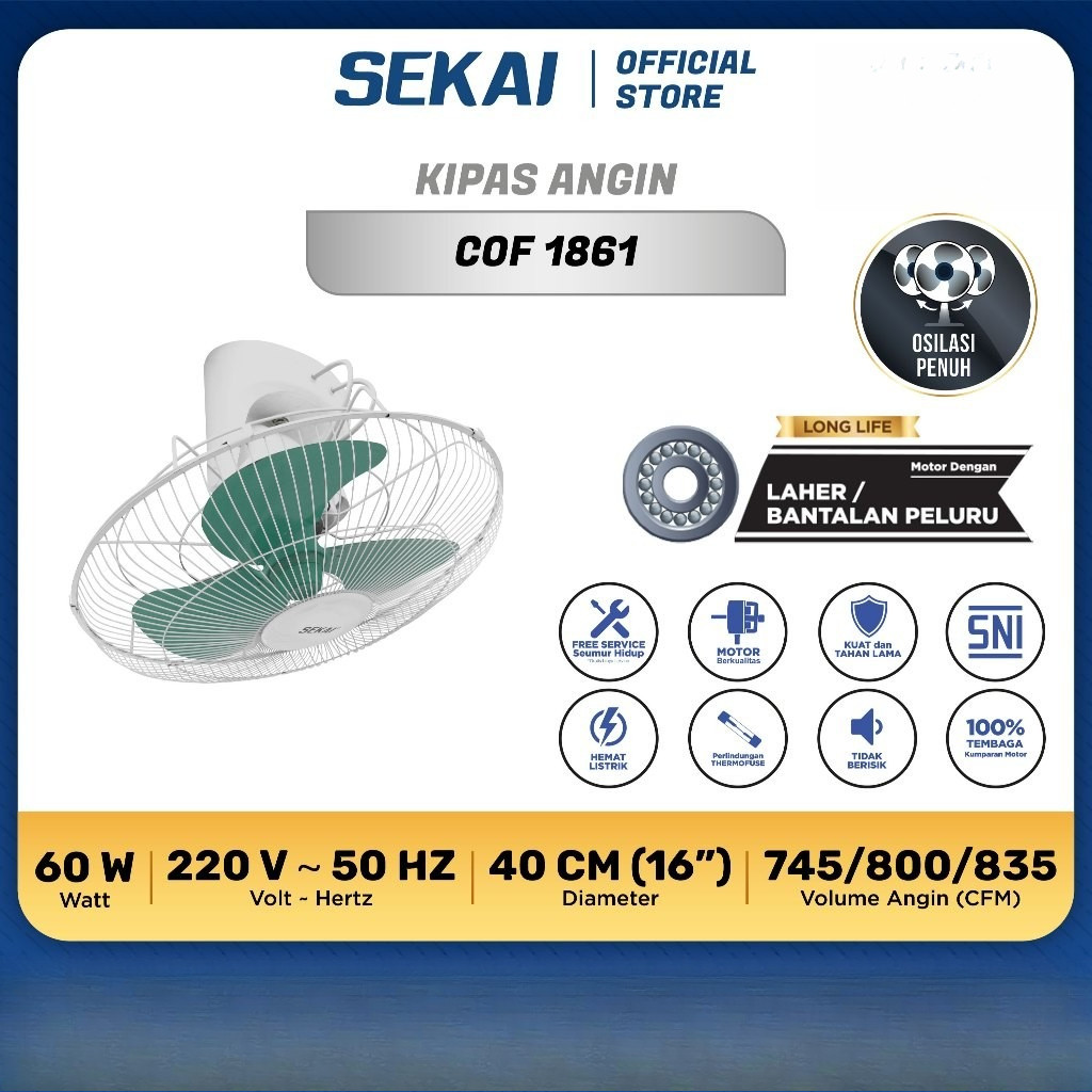 SEKAI Autofan Orbit COF 1861 COF1861 Kipas Angin Tempel Plafon Blade Baling Plastik 18in 18In 18 Inc