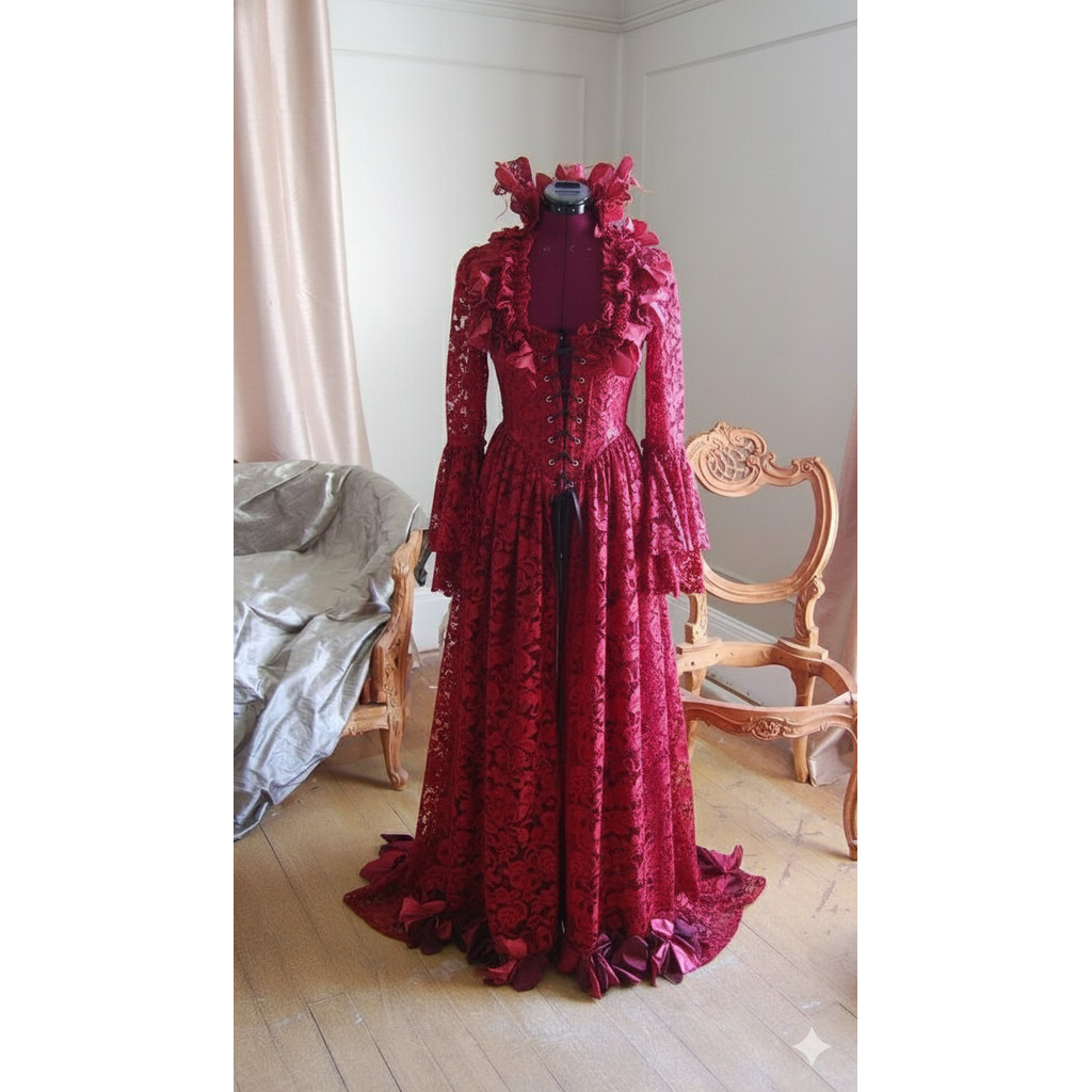 Diya dress wanita brukat victorian ruffle ukuran xs-7xl