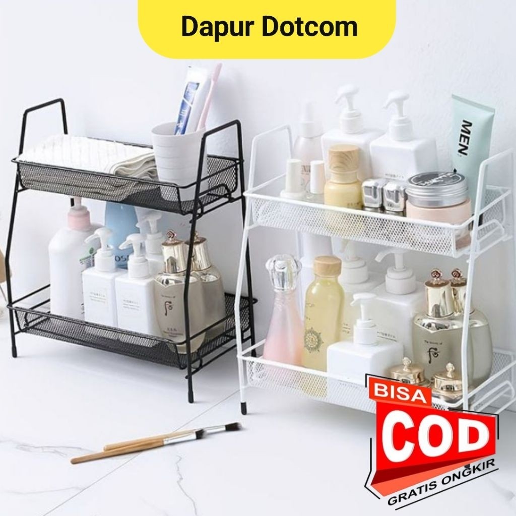 DDM Rak Cosmetik Jaring 2 Susun Rak bumbu 2 susun besi kuat/ Rak susun serbaguna/Rak bumbu dapur est