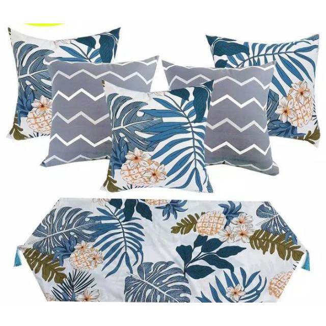 SATU SET 5 SARUNG BANTAL SOFA +1 TAPLAK MEJA untuk sofa ruang tamu