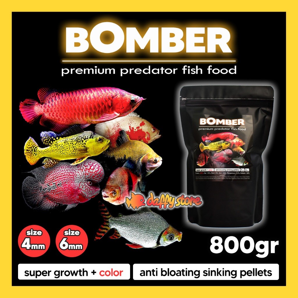 Pelet BOMBER Predator 800 gram Pelet Pakan Ikan Predator Super Growth & Color Sinking