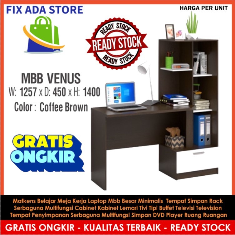 Meja Belajar Kerja Mbb Venus Matkens Besar Study Desk Lemari Laci Rak Buku File Arsip Table Tulis La
