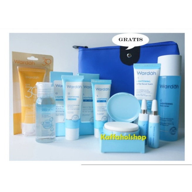 Wardah Paket lengkap Glowing Skincare 8 Produk Bonus Tas Makeup