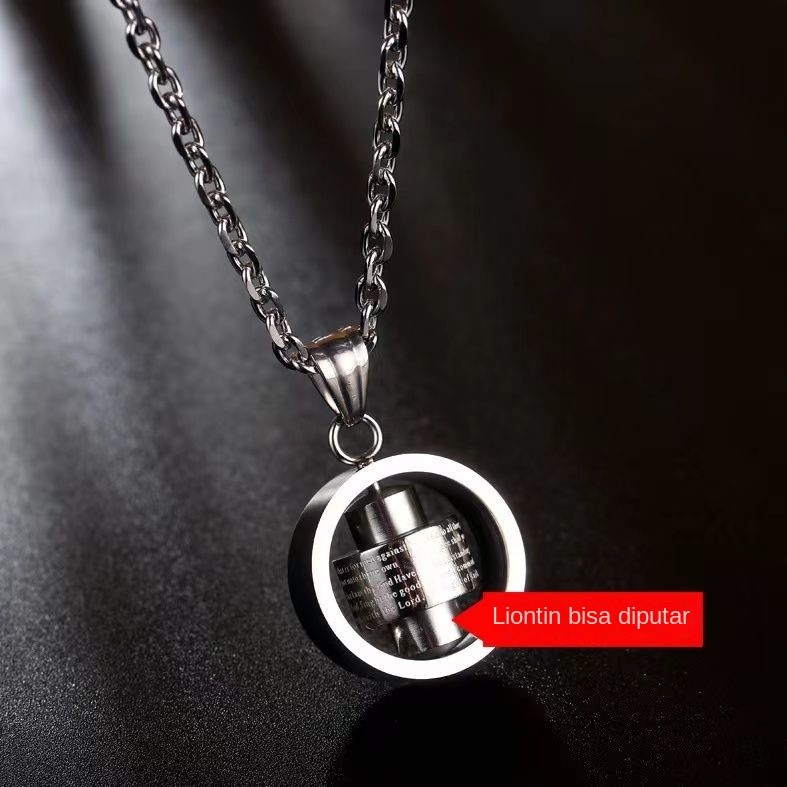 Kalung Keberuntungan Berputar Pria Hip-Hop Roda Berputar Liontin Kepribadian