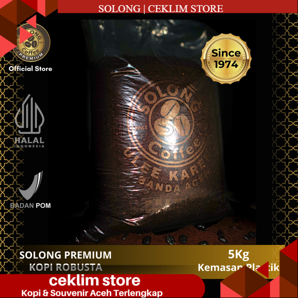 SOLONG PREMIUM Kopi Robusta Aceh 5 Kg Bubuk Kasar (Kopi Saring) - Kemasan Plastik