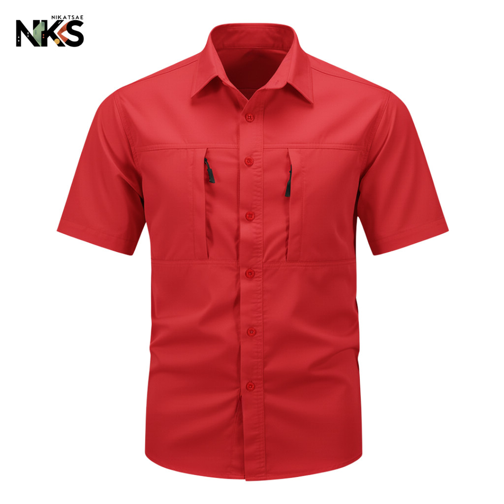 Kemeja Tactical Merah / Kemeja Tactical Pria / Kemeja Tactical Lengan Pendek / Kemeja Pria