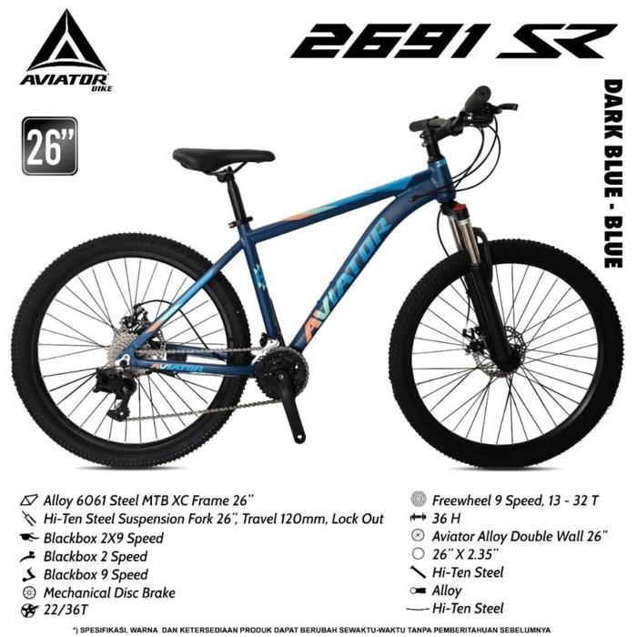 PROMO SPESIAL SEPEDA GUNUNG DEWASA MTB 26 AVIATOR 2691 ALLOY TERBARU - DARK BLUE BLUE