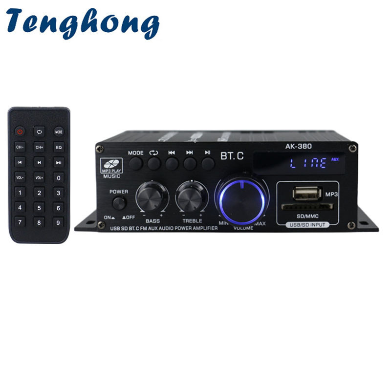 Tenghong AK380 Bluetooth Power Amplifier HiFi Auo Karaoke Car Home Theater Class D Amplifier 12V 2 a