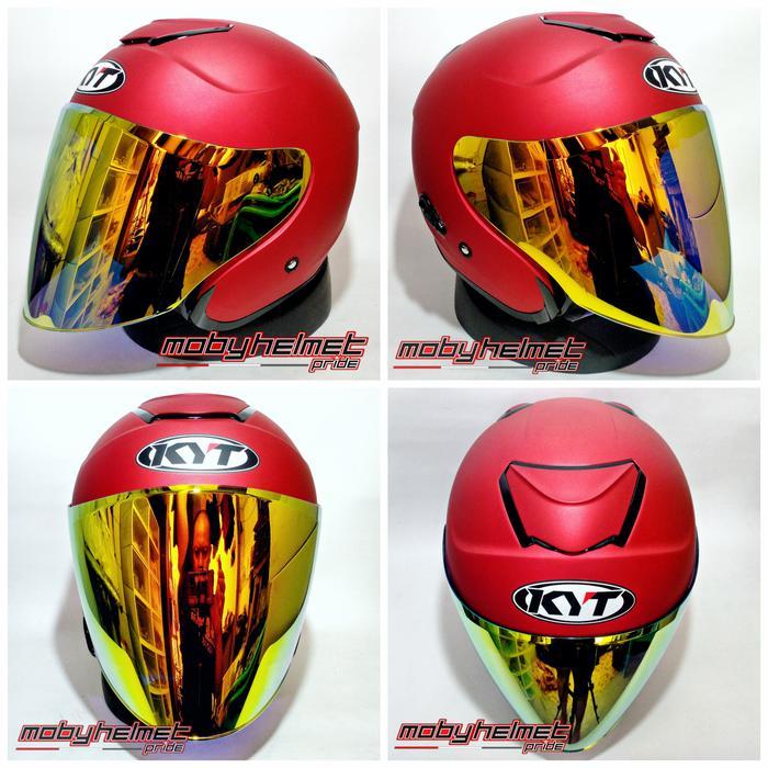 Helm KYT Kyoto - Visor Open Venom - Merah Doff, Visor Silver