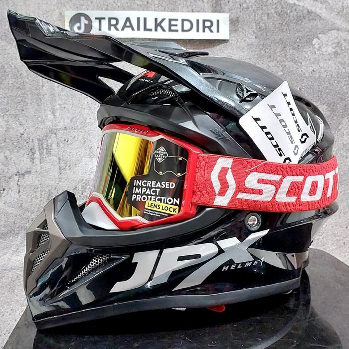 Jpx Cross Black Glossy Solid Fox 1 Google Scott Helm Trail - Helm + Scott Red, M