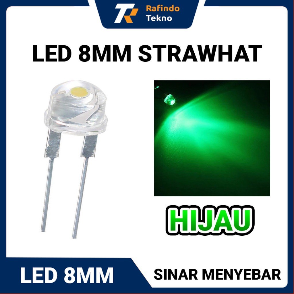 LED Strawhat 8mm Body Clear | Lampu LED Topi - Warna Hijau