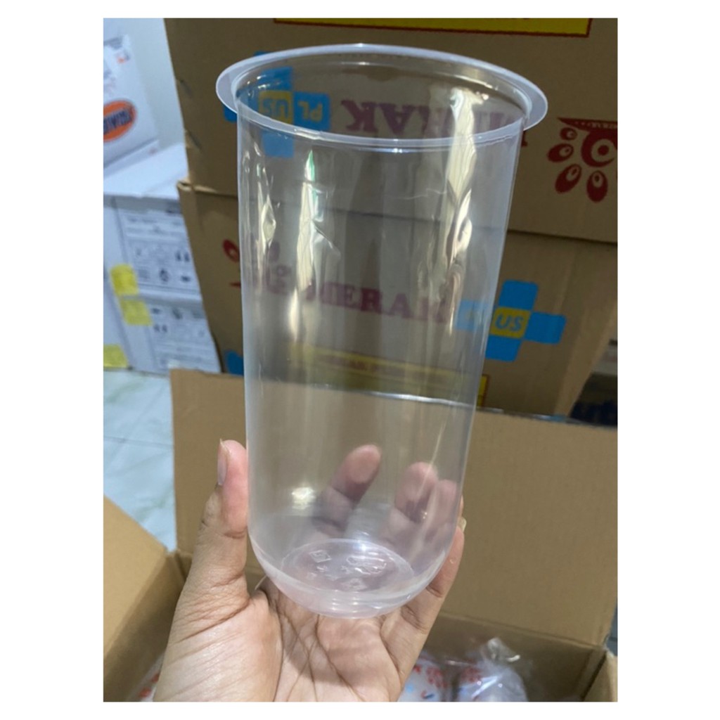 Gelas Plastik Oval 22oz 22 Oz isi 50 Cup Bening Minuman Es Teh Boba Jus