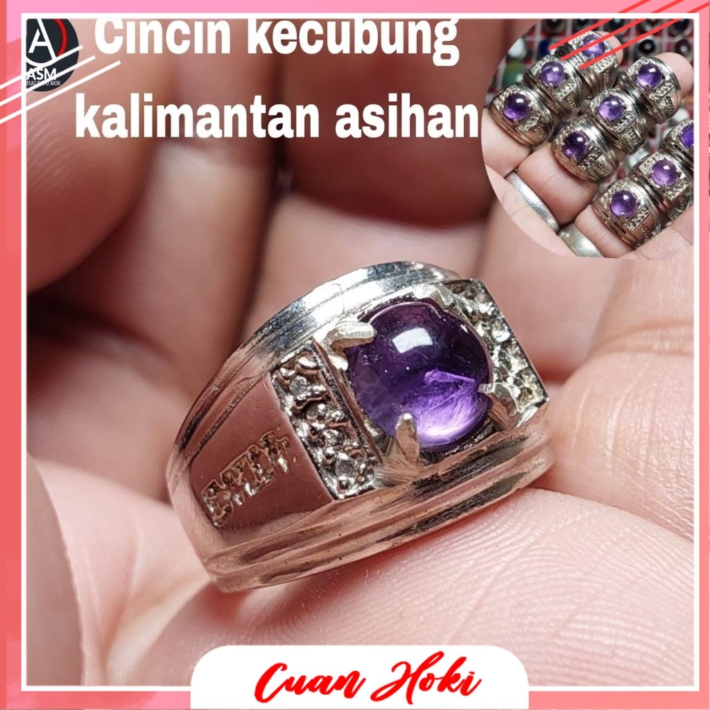 Cuan Hoki Natural Kecubung Kalimantan Cincin Batu Akik Pria Wanita Bisa Cod