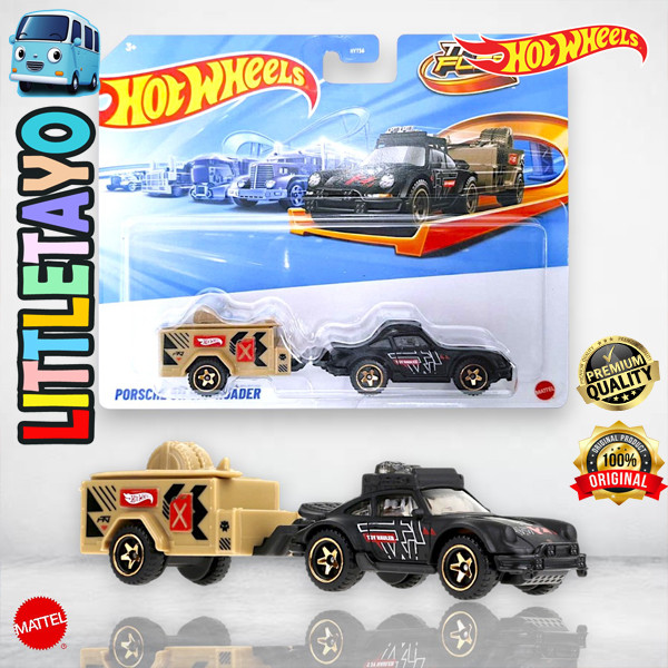 Hot Wheels Track Fleet Porsche 911 Off Roader Hitam Diecast Truck Derek Transport Trailer Hauler