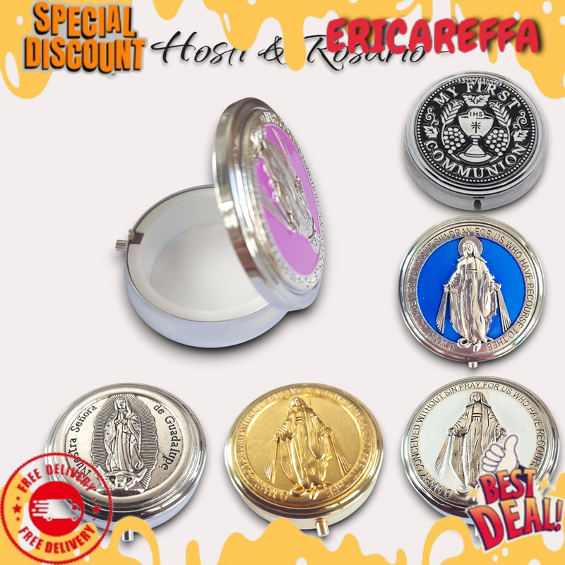Piksis Katolik Hosti Kotak Rosario Souvenir Benda Rohani Gereja Misa Ekaristi TERLARIS
