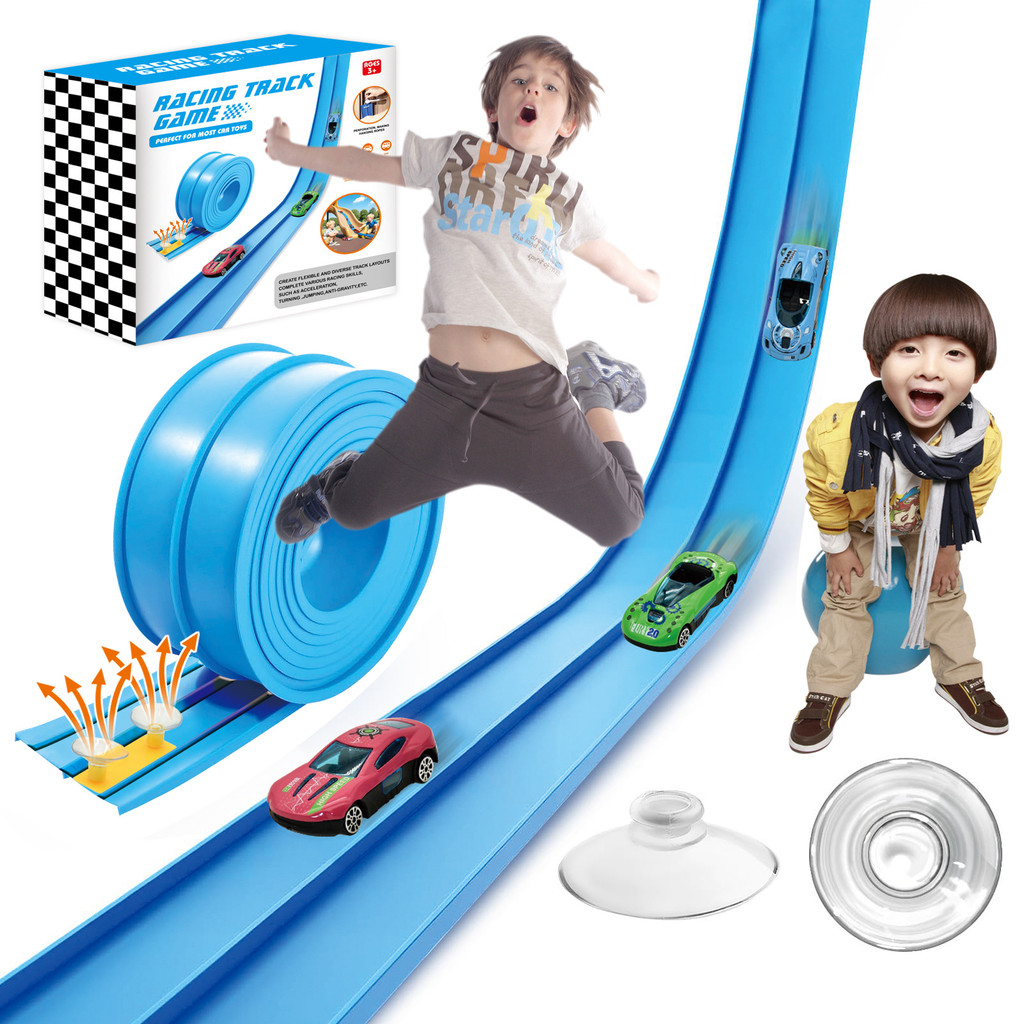 Flexible Race Track ildren Toys Y Double-track Racing Car Ramp Track Compatible 1/64th Cars Portable
