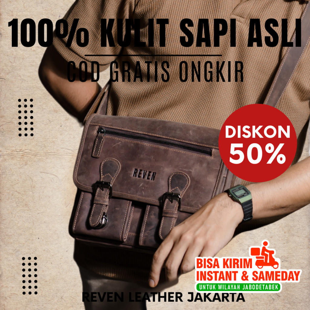 Reven Leather Jakarta - Marque Bag Tas Selempang Messenger Bag Kerja Kantor Laptop Kulit Asli Pria C