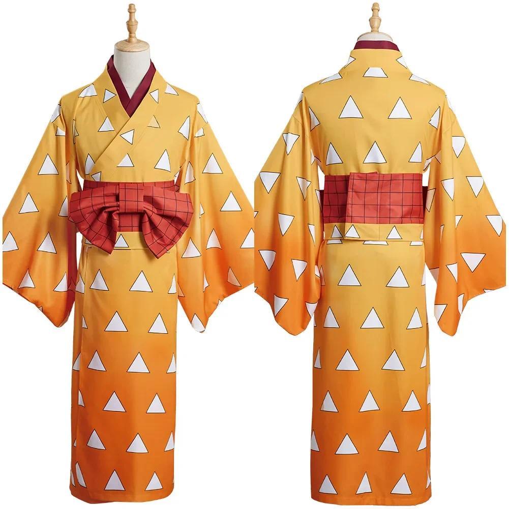 Agatsuma Zenitsu Cosplay Costume Kimono Dress Outfits Halloween Carnival Suit