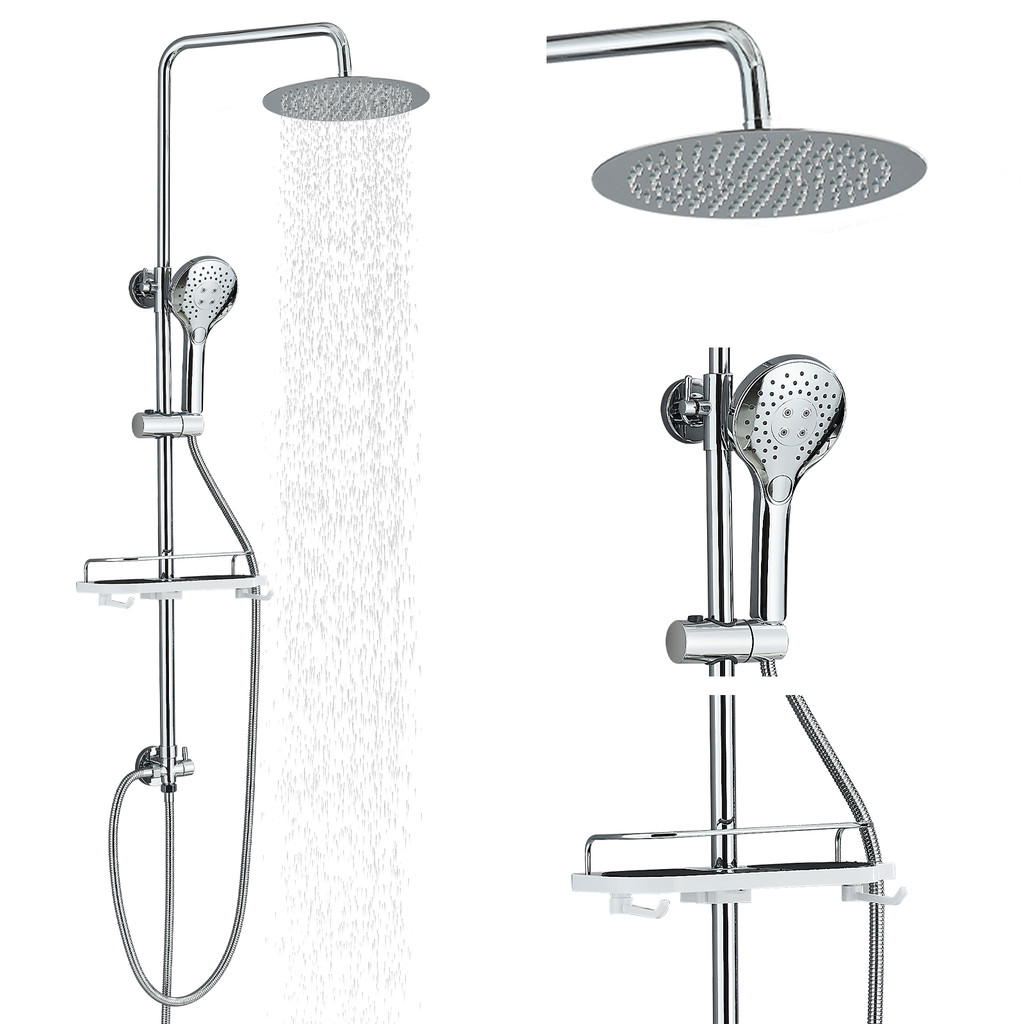 Chrome Bathroom Shower Faucet Set Wall Mounted Shower column Taps Rainfall Shower Mixer Crane
