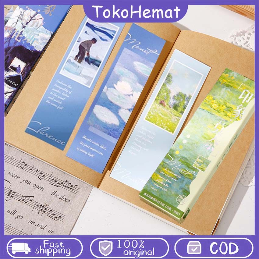 30pcs Paper Bookmark Box Pembatas Buku Kertas Monet Bookmark Aesthetic