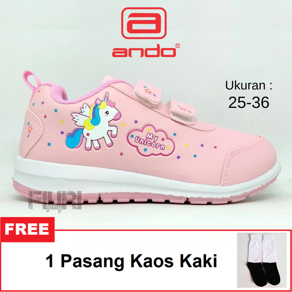 ANDO ORIGINAL -  MINICORN PEREKAT 25-36 PINK - SEPATU SNEAKERS KANVAS SOL KARET ANAK KECIL PEREMPUAN