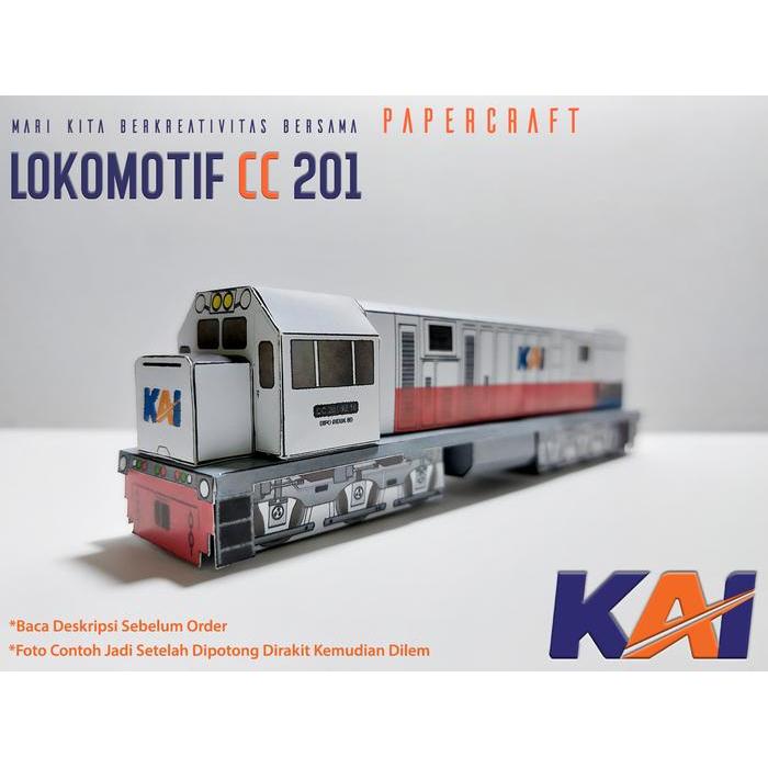 "TNKSYU" - 3D Papercraft Miniatur Kereta Api Indonesia Lokomotif CC 201 Gerbong KAI Pola Kertas DIY 