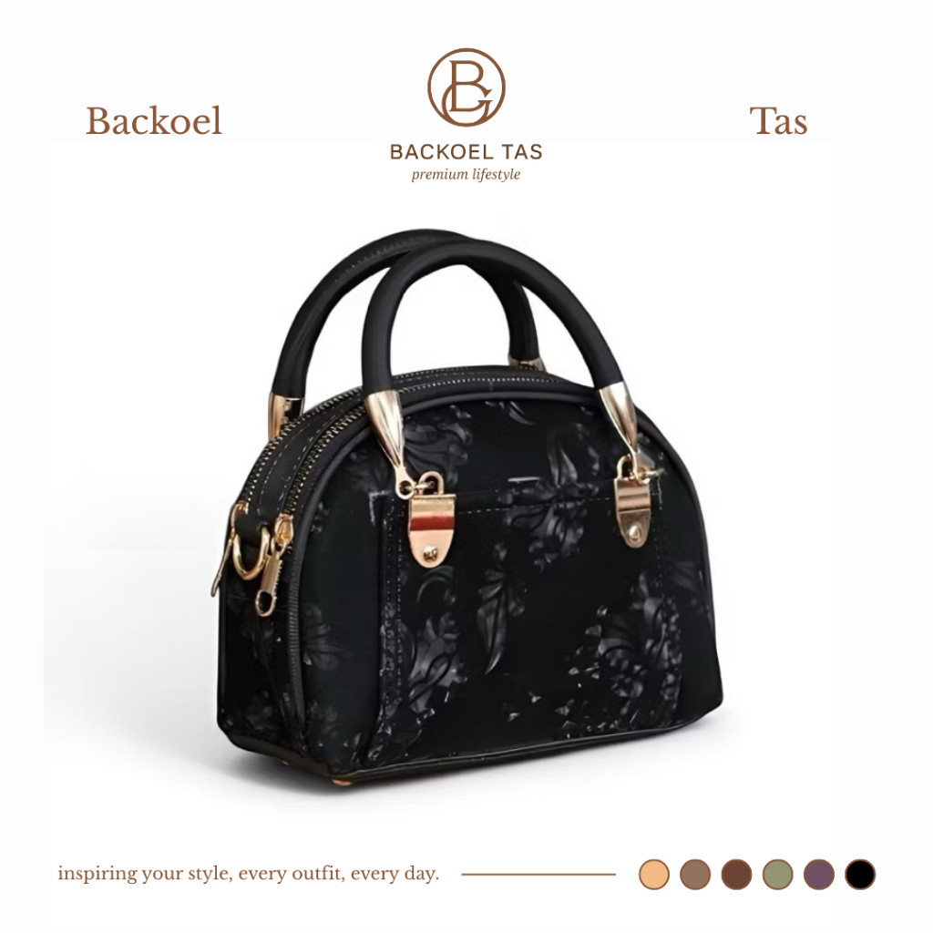 Tas selempang Alma Mini Motif Daun Bunga Full Acc Gold Model Terbaru Premium