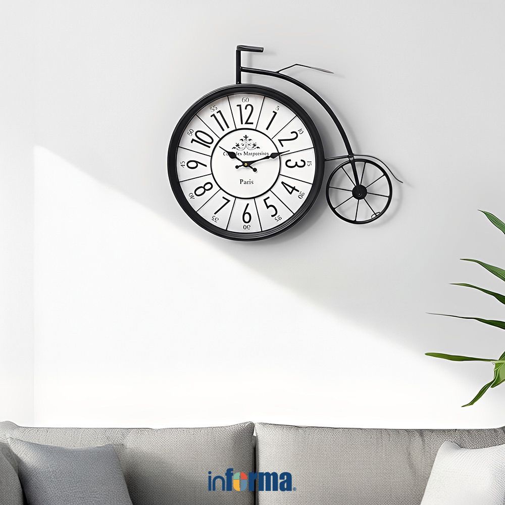 Informa 60X6 cm Jam Dinding Bicycle 21B0563 - Hitam Wall Clock Jam Tembok Aesthetic Dekorasi Rumah H