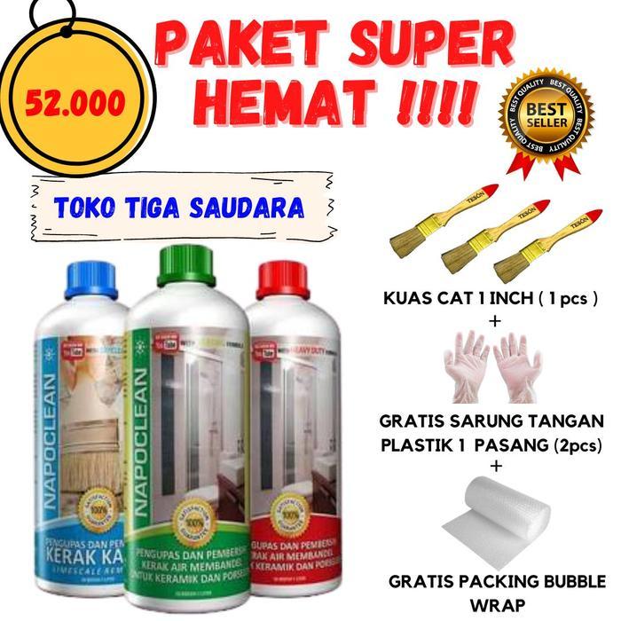NAPOCLEAN 1 LITER PLUS KUAS CAT 1 INCH | PEMBERSIH KERAMIK NAPOCLEAN - Biru