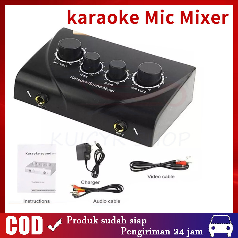 Professional Karaoke Mixer Echo Tone Audio 2 Microphone Input Mixer Input Mic Microphone