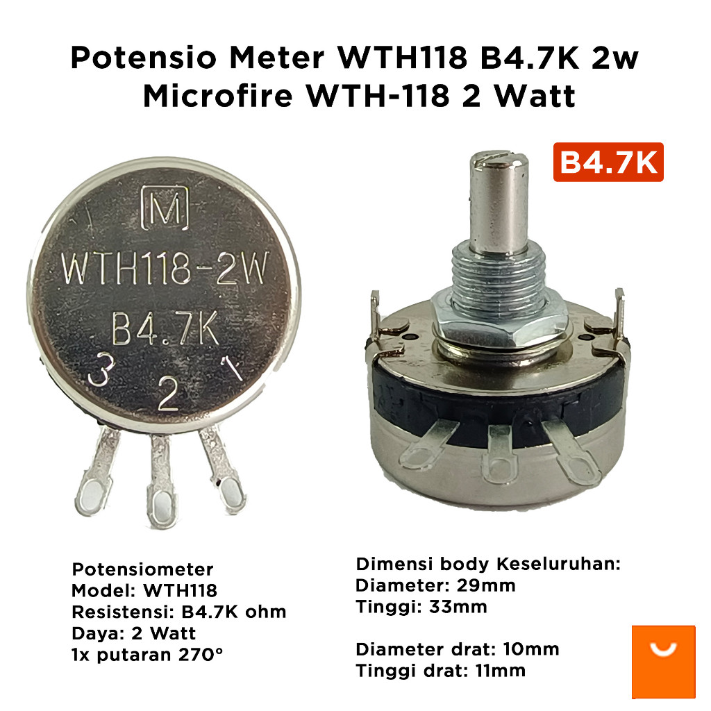 Potensio Meter WTH118 B4.7K 2w Microfire WTH-118 2 Watt 4k7