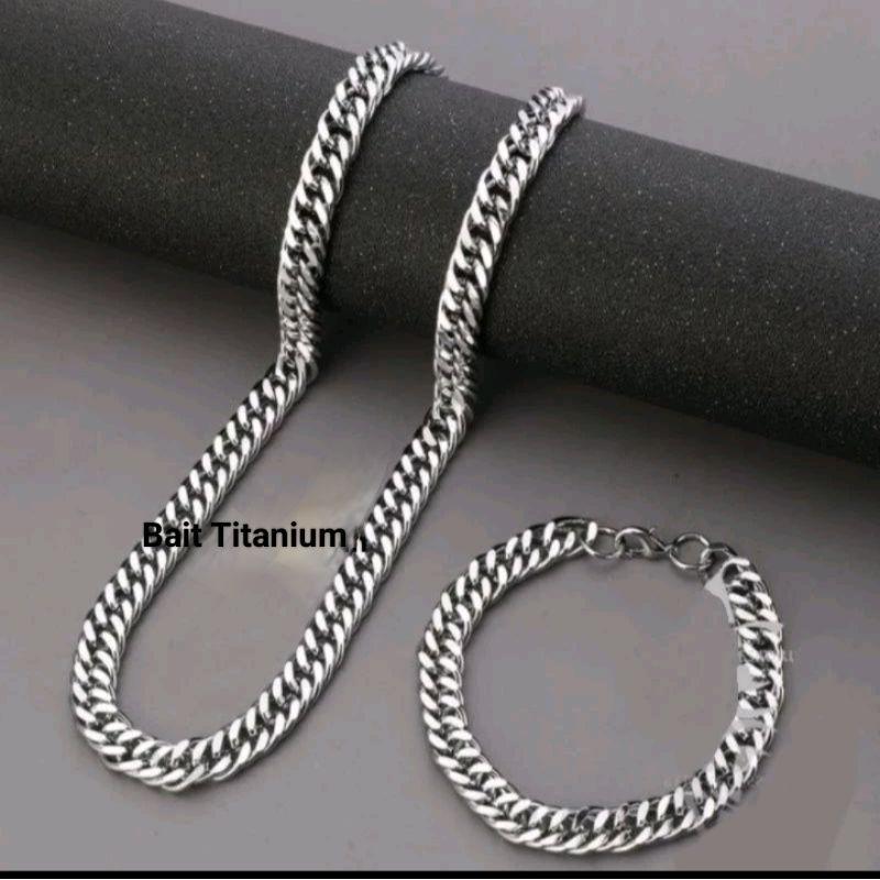 KALUNG TITANIUM RANTAI PRIA DAN GELANG RANTAI  PRIA TITANIUM MACHO SATU SET / KALUNG TITANIUM