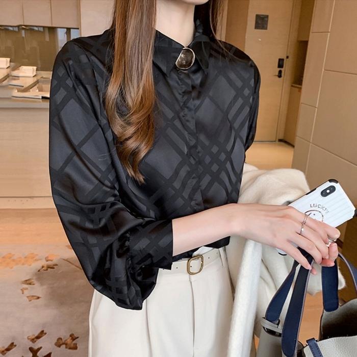 SALE - CL - 2620# KEMEJA BALMIAN SATIN SHIRT - Black, One size