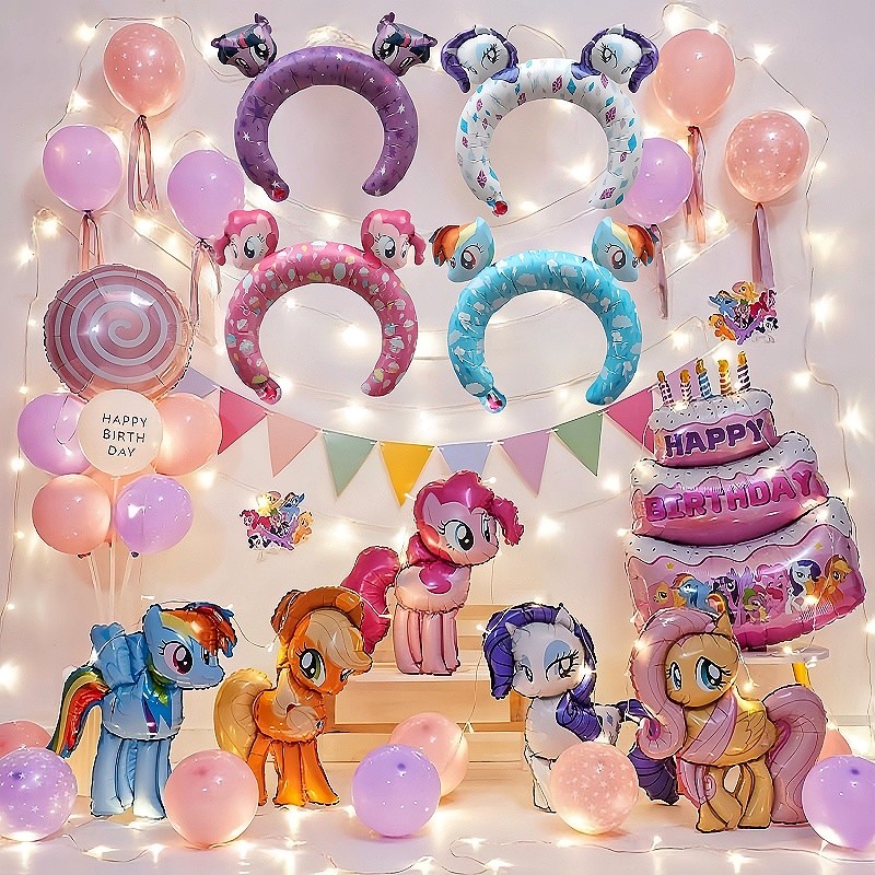 10pcs Cartoon My Little Pony Headdress Ballons Combination Children's Girl Birthday Party Decoration