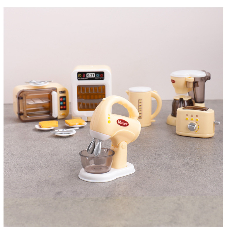 Mainan Anak Set Dapur Miniatur Permainan Pura-pura Simulasi Peralatan Kecil Mesin Kopi Pembuat Roti 