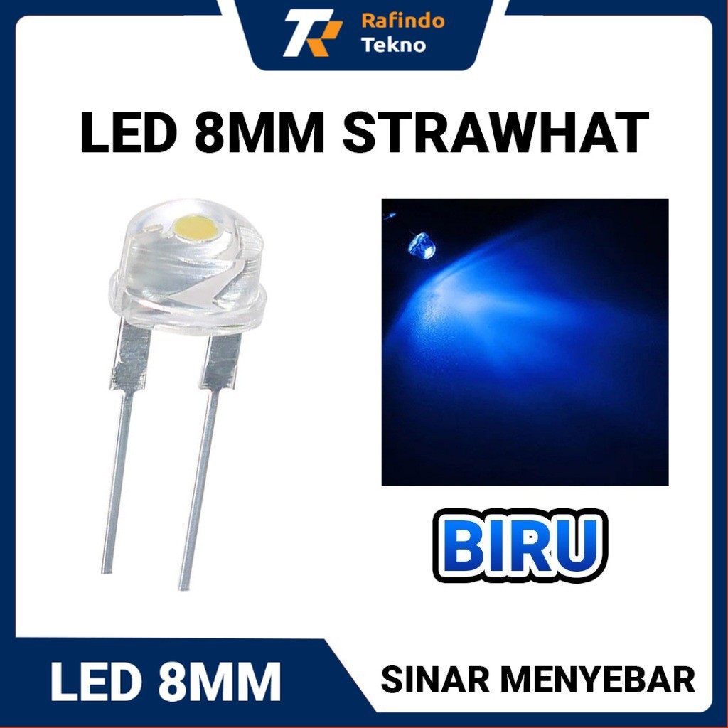 LED Strawhat 8mm Body Clear | Lampu LED Topi - Warna Biru