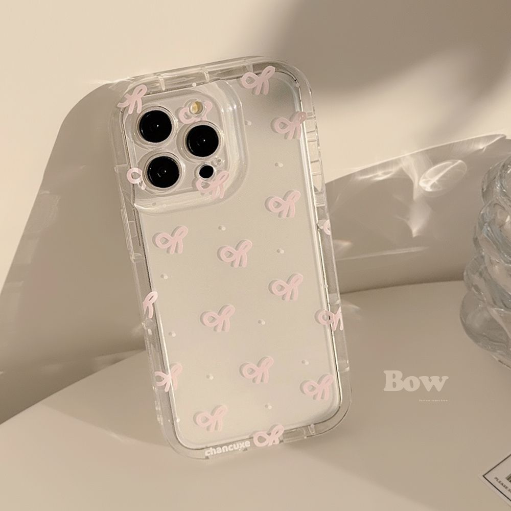 Case HP Transparan Anti Tabrakan Motif Pita Lucu Warna Pink OPPO A7/A5s/A12/A11 A1k A3s A16 4G/16s A