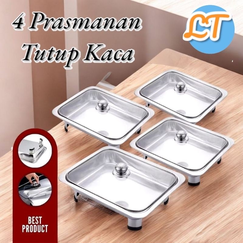 WM - Prasmanan 4Pcs Full Tutup Kaca Nampan Bahan Stainless steel  terbaru