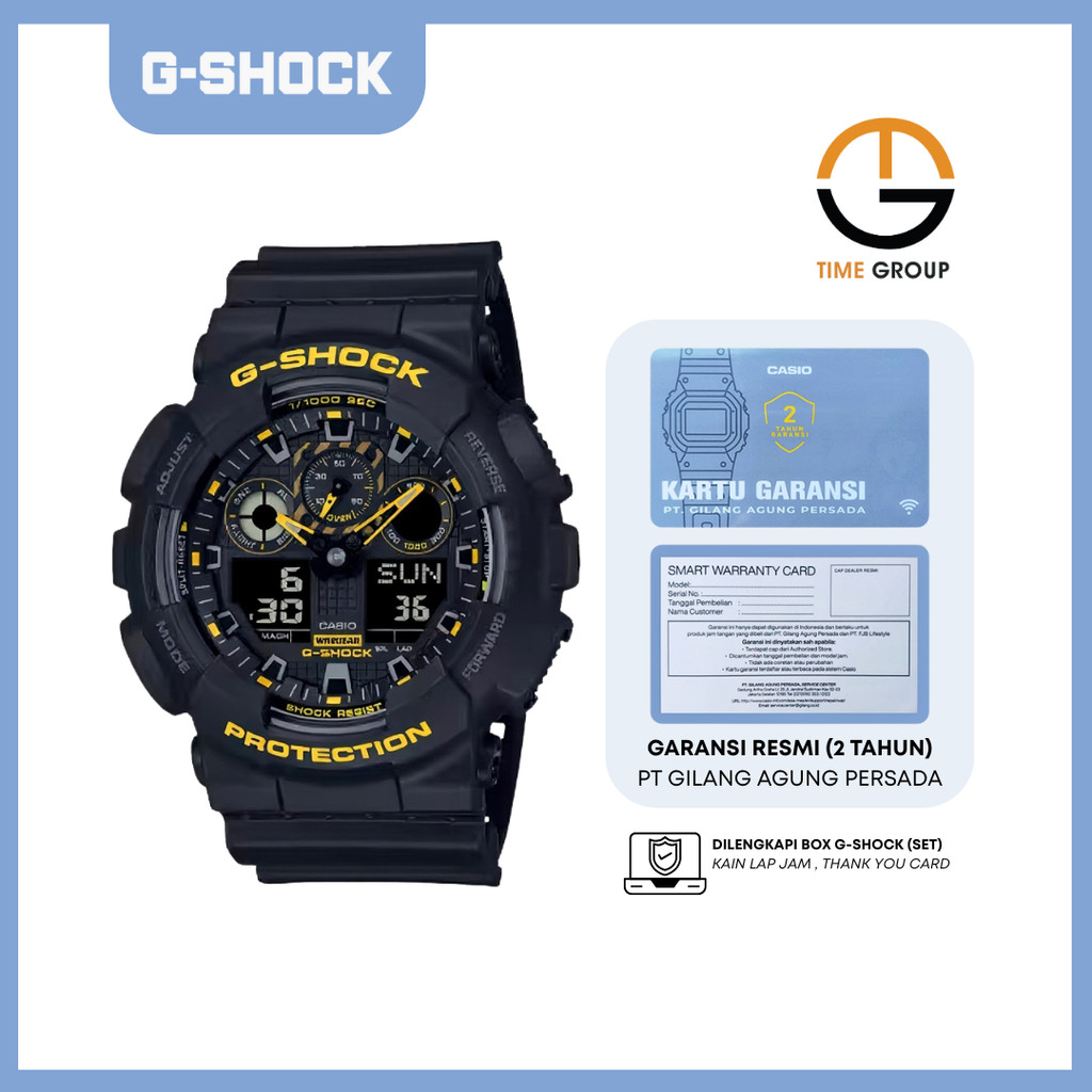 JAM TANGAN PRIA G-SHOCK GA100CY-1AD GA-100CY-1A DIGITAL BLACK YELLOW RESIN STRAP ORIGINAL