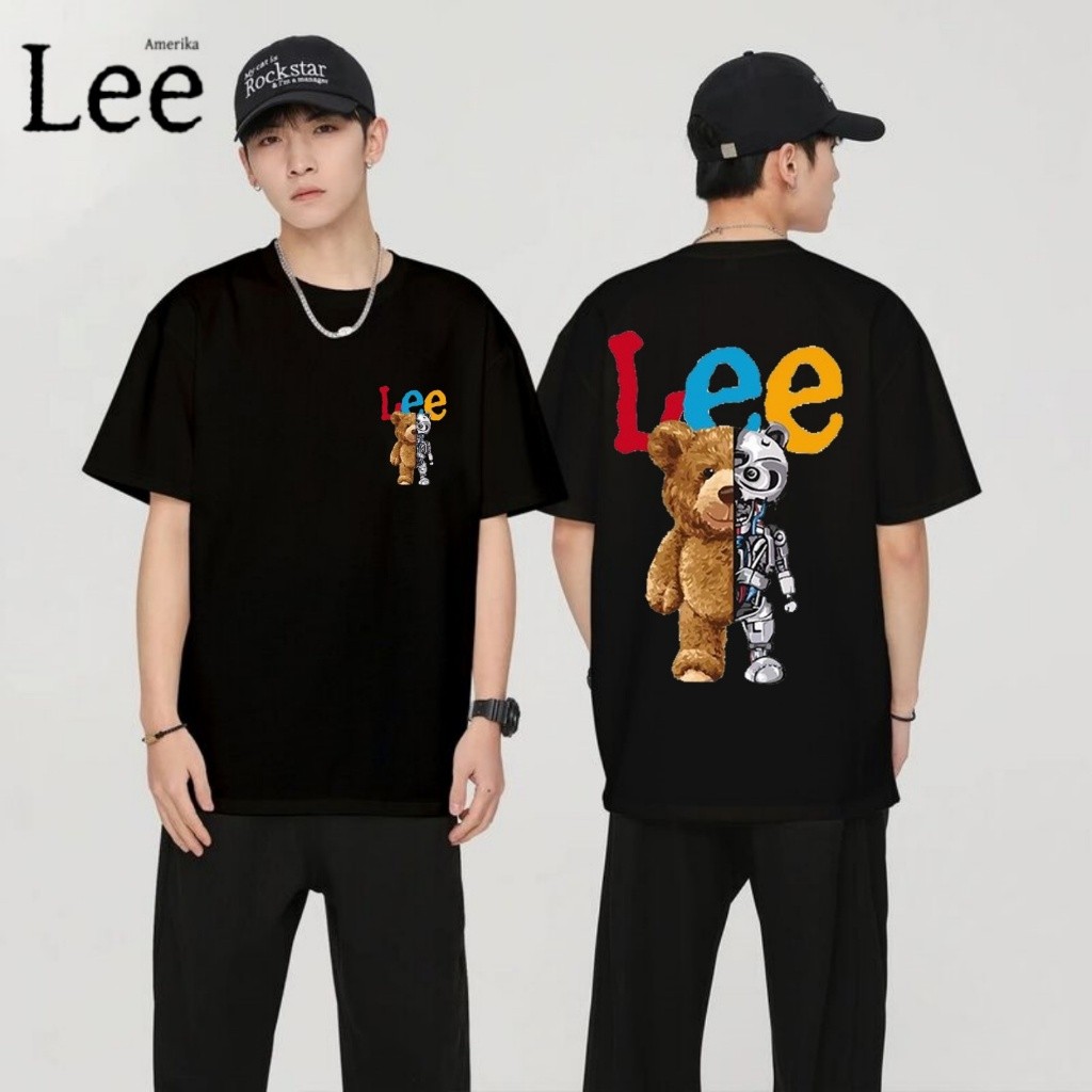 Kaos Lee Unisex Motif Boneka Beruang Keren, Baju Trendy Cowok & Cewek
